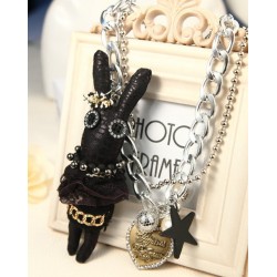 N-3625 New European Style Silver Plated CCB Link Chain Pear Star Rhinestone Letter Heart Cute Rabbit Pendant Necklace