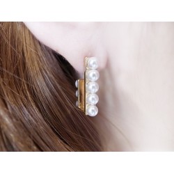 E-0699 Korea Style Gold Silver Plated Alloy White Plear Geometry Stud Earrings