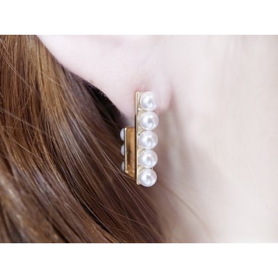 E-0699 Korea Style Gold Silver Plated Alloy White Plear Geometry Stud Earrings