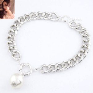 N-3633 New Korea Style 3Colors CCB Link Chain Big Clasp Pearl Pendant Necklace
