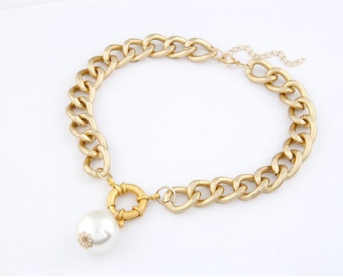 N-3633 New Korea Style 3Colors CCB Link Chain Big Clasp Pearl Pendant Necklace