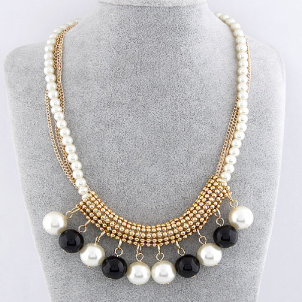 N-3620 Fashion charms Gold Plated Alloy Multilayer Chains Pearl Tassels Choker Necklace