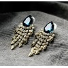 E-3063  European Style Gold Plated Alloy Blue Drop Crystal Rhinestone Rivets Tassels Dangel Earring