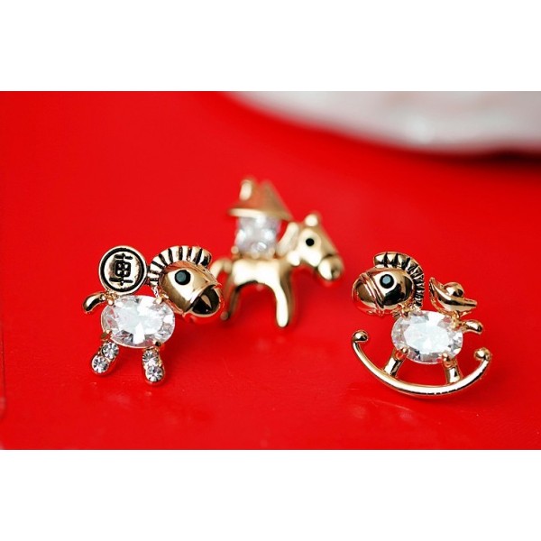 E-3057  European Style Gold Plated Alloy Crystal Rhinestone Horse Stud Earrings 5Style