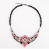 N-3629 Fashion Black Beads Chain Rhinestone Crystal Flower Wing Pendant Necklace