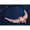 N-3629 Fashion Black Beads Chain Rhinestone Crystal Flower Wing Pendant Necklace
