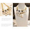 N-3751  Fashion Style Multilayer Chains Crystal Pearl Flower Tassels Necklace