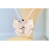 N-2614  Fashion Style Gold Plated Chain Rhinestone Opal Gem Butterfly Pendant Necklace