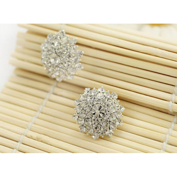 E-3070 Korea Style Gold Silver Plated Alloy Clear Rhinestone Flower Studs Earrings