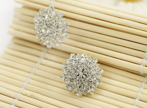 E-3070 Korea Style Gold Silver Plated Alloy Clear Rhinestone Flower Studs Earrings