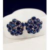 E-3065 Korea Style Gold Plated Alloy Royalblue Rhinestone Flower Studs Earrings