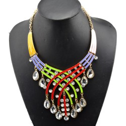 N-3758 European Style Gold Plated Alloy Enamel Rainbow Drop Crystal Choker Necklace