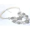 N-3759 Fashion style silver plated alloy pearl chain rhinestone leaves connected choker necklace for wedding occasion