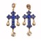 E-3073 European Fashion Gold Plated Metal Enamel Cross Square Crystal Flower Dangle Earrings