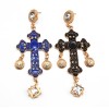 E-3073 European Fashion Gold Plated Metal Enamel Cross Square Crystal Flower Dangle Earrings