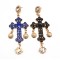 E-3073 European Fashion Gold Plated Metal Enamel Cross Square Crystal Flower Dangle Earrings