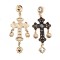 E-3073 European Fashion Gold Plated Metal Enamel Cross Square Crystal Flower Dangle Earrings