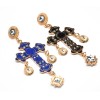E-3073 European Fashion Gold Plated Metal Enamel Cross Square Crystal Flower Dangle Earrings