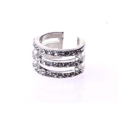 R-1116 Korea Style Gold Silver Plated Simple 3Rows Rhinestone Hollow Out Ring