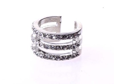 R-1116 Korea Style Gold Silver Plated Simple 3Rows Rhinestone Hollow Out Ring