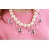 N-3764 Europe Style Big White Pearl Chain Crystal Drop Tassels Carving Queens Choker Necklace