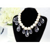 N-3764 Europe Style Big White Pearl Chain Crystal Drop Tassels Carving Queens Choker Necklace