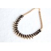 N-3763 European Style Gold Plated Snake Chain Leather Rhinestone Rivets Necklace