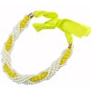 N-3766 Korea Styl Blue Pink Yellow Acrylic Silk Chain White Pearl Chain Multilayer Necklace