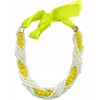N-3766 Korea Styl Blue Pink Yellow Acrylic Silk Chain White Pearl Chain Multilayer Necklace
