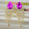 E-3063  European Style Gold Plated Alloy Blue Drop Crystal Rhinestone Rivets Tassels Dangel Earring