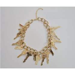 N-4866 Europe Style Gold Plated Alloy Lots Keys Tassels Pendant Necklace