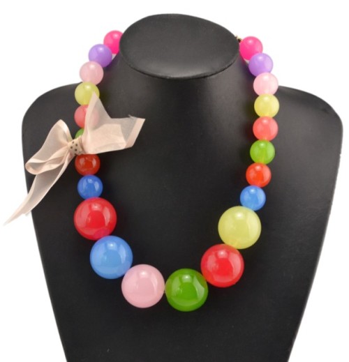 N-3769 Korea Style All-match Colorful Candy Beads Lace Bowknot Necklace