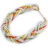 N-3772 Korea Style All-match Colorful Resin Gem Faux Pearl Multilayer Weave Necklace