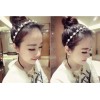 F-0138 Korea Style  Double Black Ribbon Chain Pearl Crystal Hair band