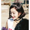 F-0138 Korea Style  Double Black Ribbon Chain Pearl Crystal Hair band