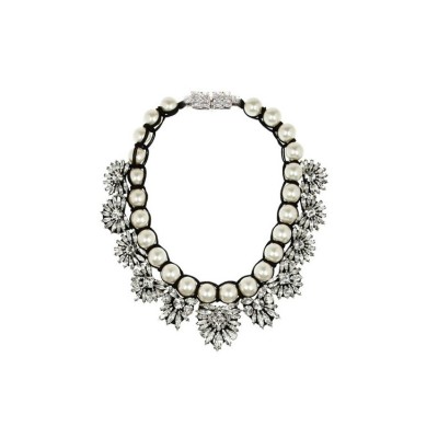 N-3771 European Style All-match vintage white pearl chain handmade knitted flower pendant  Necklace