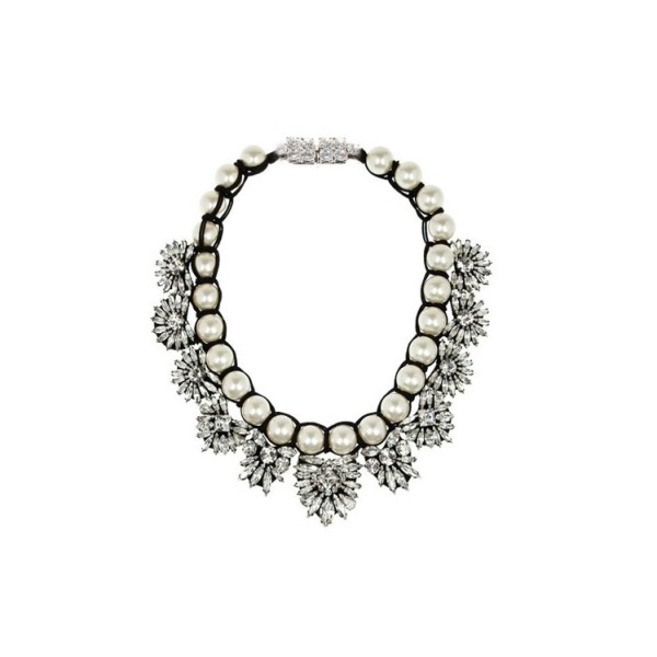 N-3771 European Style All-match vintage white pearl chain handmade knitted flower pendant  Necklace