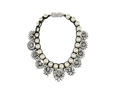 N-3771 European Style All-match vintage white pearl chain handmade knitted flower pendant  Necklace