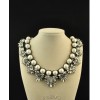 N-3771 European Style All-match vintage white pearl chain handmade knitted flower pendant  Necklace