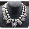 N-3771 European Style All-match vintage white pearl chain handmade knitted flower pendant  Necklace
