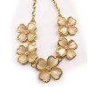 N-0168 Korea Style Gold Plated Alloy  Rhinestone Heart Opal Four Leaf Clover Necklace