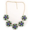 N-3774 European Style Gold Plated Alloy  Blue Purple Resin Gem Opal Flowers Necklace