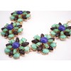N-3774 European Style Gold Plated Alloy  Blue Purple Resin Gem Opal Flowers Necklace