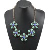N-3774 European Style Gold Plated Alloy  Blue Purple Resin Gem Opal Flowers Necklace