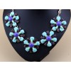 N-3774 European Style Gold Plated Alloy  Blue Purple Resin Gem Opal Flowers Necklace