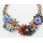 N-3775 European Style Bronze Alloy Link Chain Colorful Resin Gem Crystal Flowers Necklace
