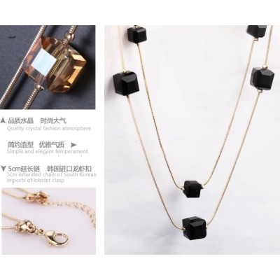 N-1618 New Fashion Style Gold Rope  Square bead Crystal Long Chain Necklace 6colors