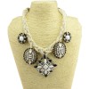 N-3776 European Style Multilayer Beads Chain Rhinestone Crystal Resin Gem Flower Tassels Statement Necklace
