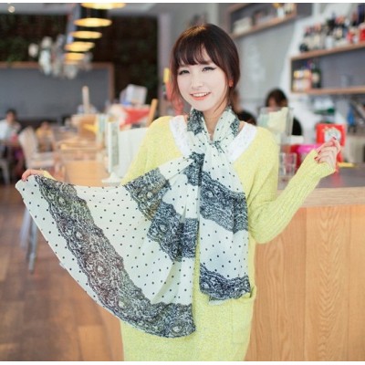 C-0066 New Coming Print Blace Lace Flower Spots Chiffon Scarves Shawl