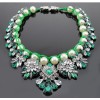N-3779 European Style Gun Black Alloy Faux Pearl Handcraft Chain Crystal Rhinestone Resin Gem Flowers Choker Necklace